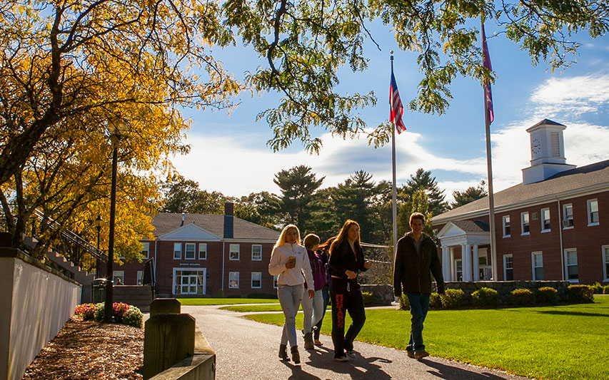 People walking on Curry College academic quad