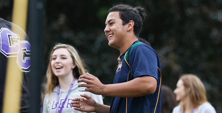 Students playing volleyball