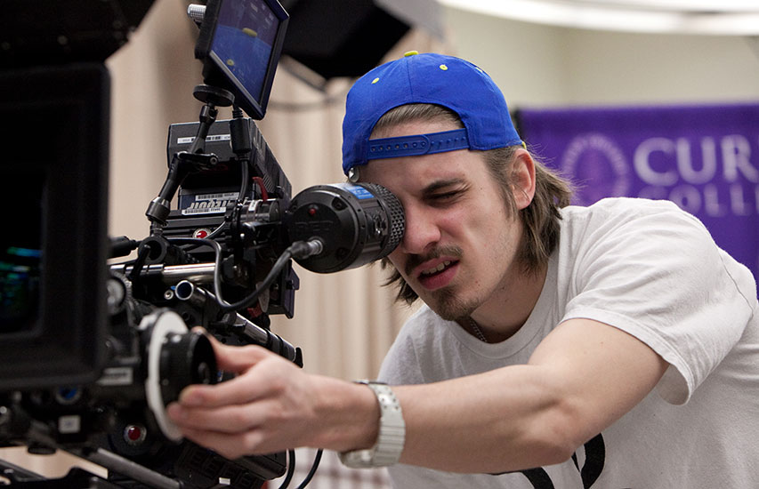 Student in the film concentration at Curry College uses the Red Camera