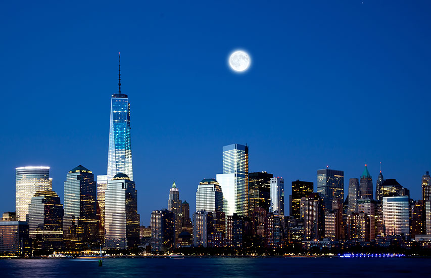 The New York City skyline at night
