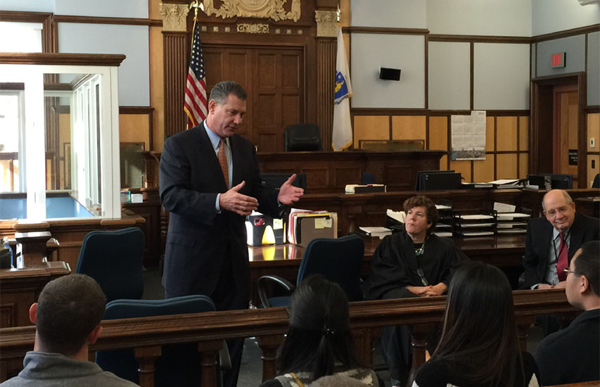 Students pursuing a Sociology degree at Curry College learn first hand in the local courts