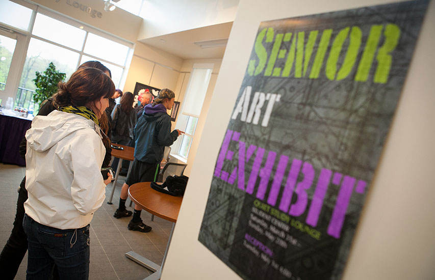 Students in the Studio Arts degree program at Curry College display their work at the Senior Design Exhibit