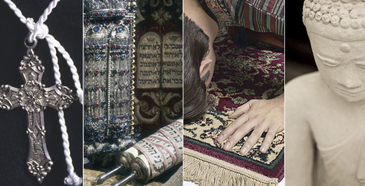 A variety of religious symbols represent the Religious Studies Minor at Curry College