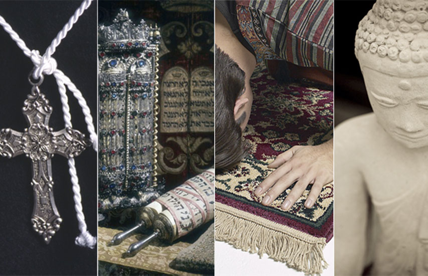 Various religious symbols represent the Religious Studies Minor at Curry College